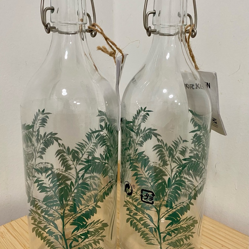 Glass Bottle with Fern Design